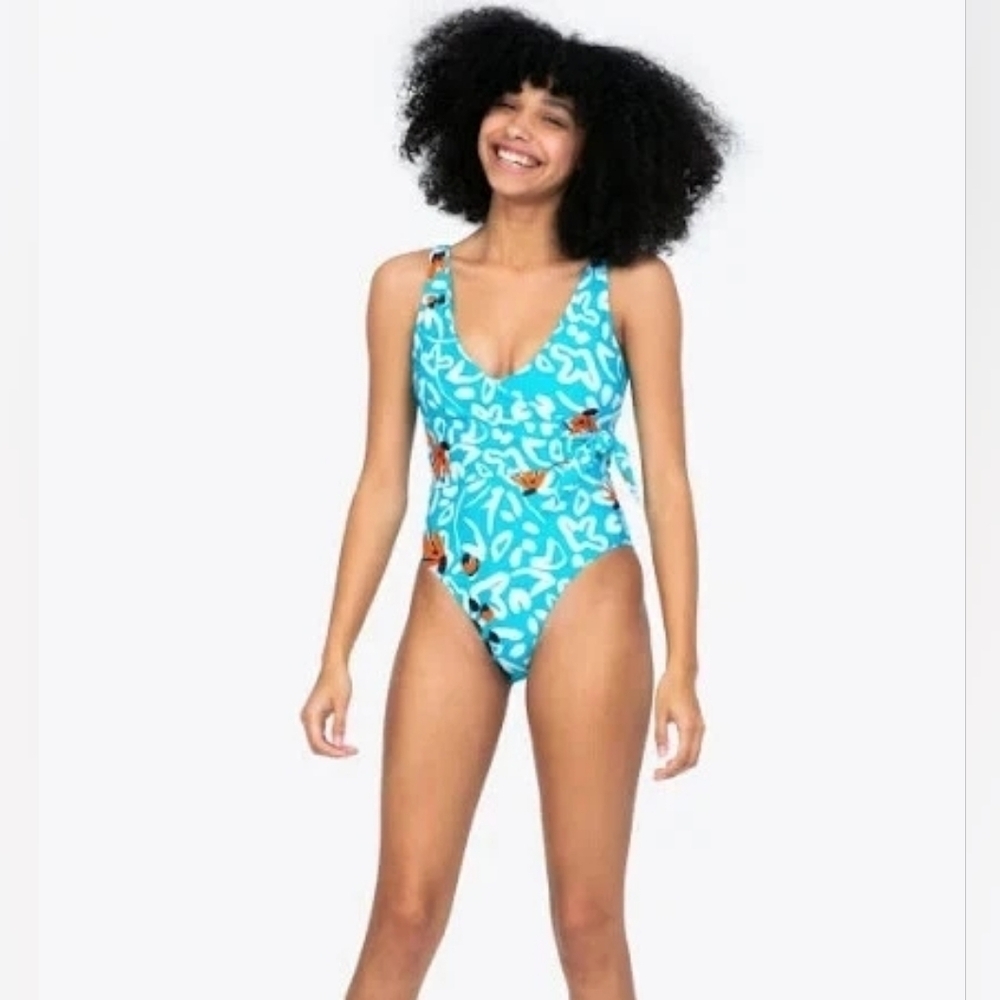 Tanya Taylor Kelly Wrap One Piece Blue Print